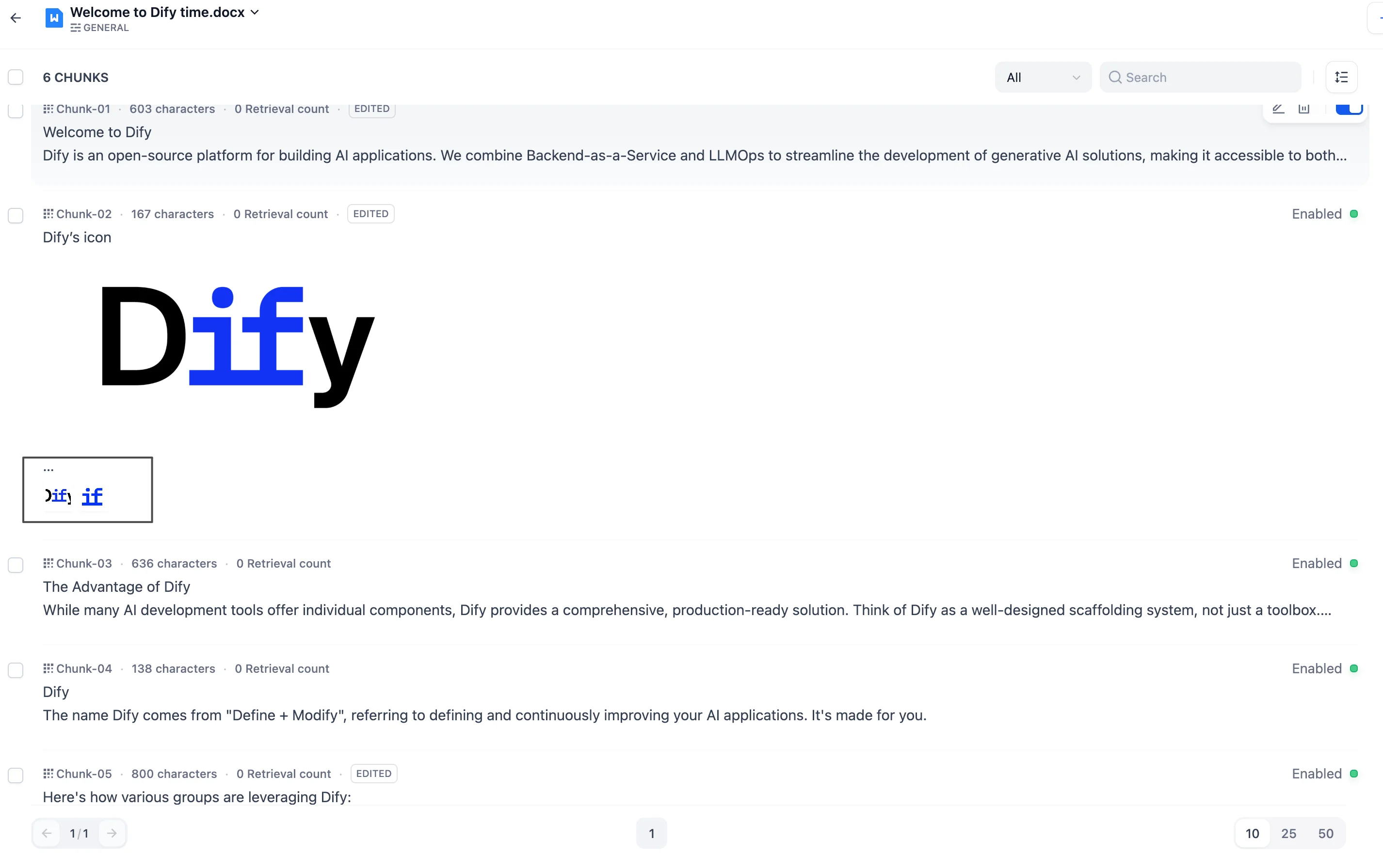 ナレッジベースのチャンク一覧。テキストチャンクの中に画像が自動的に紐付けられている様子